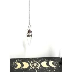 Pendule Cône Cristal de Roche Avec anneau argenté & Fluorite