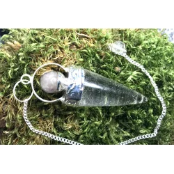 Pendule Cône Cristal de Roche Avec anneau argenté & Fluorite