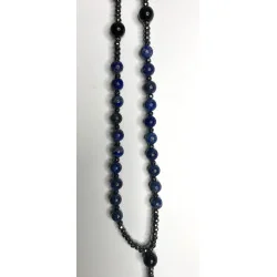 Chapelet en Lapis Lazuli & Hématite avec Croix en verre