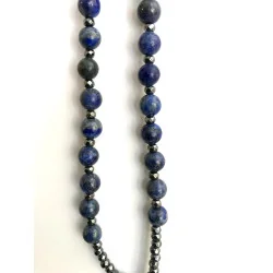 Chapelet en Lapis Lazuli & Hématite avec Croix en verre