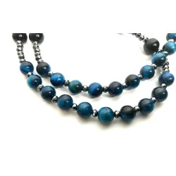 Chapelet Oeil de Tigre Bleu & Hématite