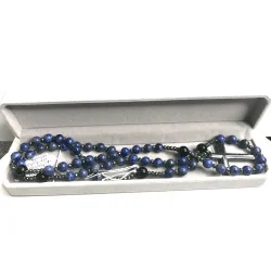 Chapelet en Lapis Lazuli & Hématite avec Croix en verre