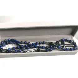 Chapelet en Lapis Lazuli & Hématite avec Croix en verre