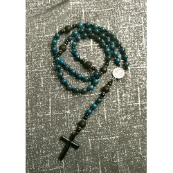 Chapelet St Benois & Lave 1cm ,Perle noire 4mm et Apatite Bleue 8 mm