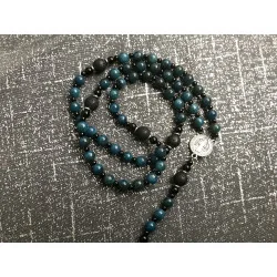 Chapelet St Benois & Lave 1cm ,Perle noire 4mm et Apatite Bleue 8 mm