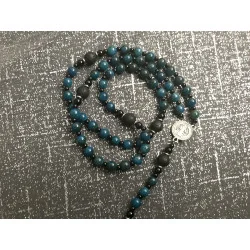 Chapelet St Benois & Lave 1cm ,Perle noire 4mm et Apatite Bleue 8 mm