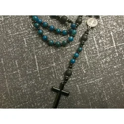 Chapelet St Benois & Lave 1cm ,Perle noire 4mm et Apatite Bleue 8 mm
