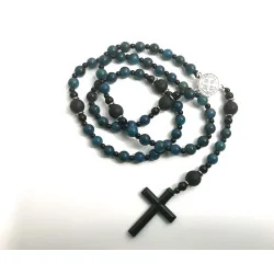 Chapelet St Benois & Lave 1cm ,Perle noire 4mm et Apatite Bleue 8 mm