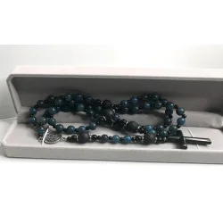 Chapelet St Benois & Lave 1cm ,Perle noire 4mm et Apatite Bleue 8 mm