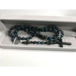 Chapelet St Benois & Lave 1cm ,Perle noire 4mm et Apatite Bleue 8 mm