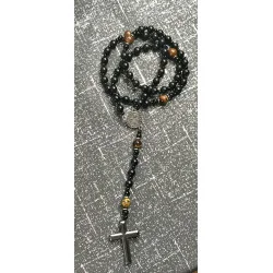 Chapelet en Obsidienne Noire & Œil de Tigre