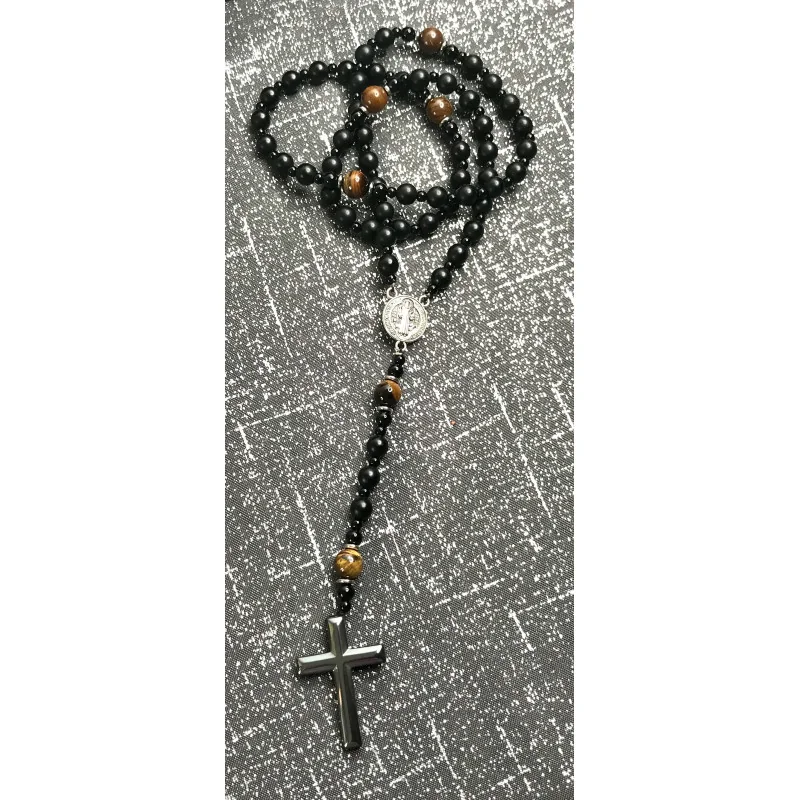 Chapelet en Obsidienne Noire & Œil de Tigre