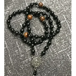 Chapelet en Obsidienne Noire & Œil de Tigre