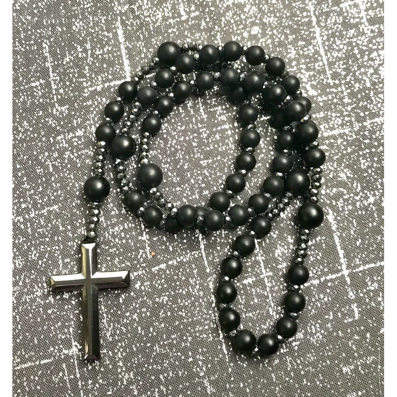 Chapelet Énergétique - Hématite & Onyx Noir Givré.