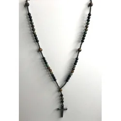 Chapelet Énergétique – Œil de Tigre & Turquoise Africaine (Pin Africain) & Agate Noire & Hématite