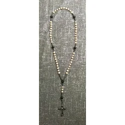 Chapelet Rose ,Perle de Culture d’Eau Douce, Hématite, Agate Noire