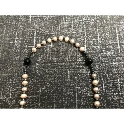 Chapelet Rose ,Perle de Culture d’Eau Douce, Hématite, Agate Noire