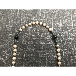 Chapelet Rose ,Perle de Culture d’Eau Douce, Hématite, Agate Noire