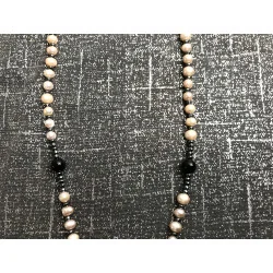 Chapelet Rose ,Perle de Culture d’Eau Douce, Hématite, Agate Noire