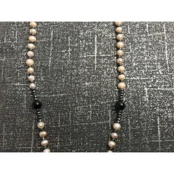 Chapelet Rose ,Perle de Culture d’Eau Douce, Hématite, Agate Noire