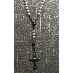 Chapelet Rose ,Perle de Culture d’Eau Douce, Hématite, Agate Noire