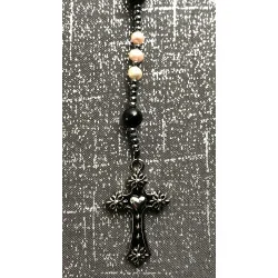 Chapelet Rose ,Perle de Culture d’Eau Douce, Hématite, Agate Noire