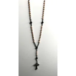 Chapelet Rose ,Perle de Culture d’Eau Douce, Hématite, Agate Noire