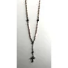 Chapelet Rose ,Perle de Culture d’Eau Douce, Hématite, Agate Noire