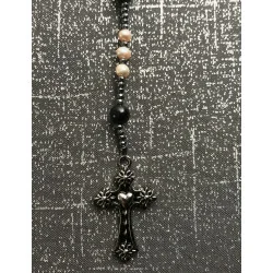 Chapelet Rose ,Perle de Culture d’Eau Douce, Hématite, Agate Noire