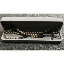 Chapelet Rose ,Perle de Culture d’Eau Douce, Hématite, Agate Noire