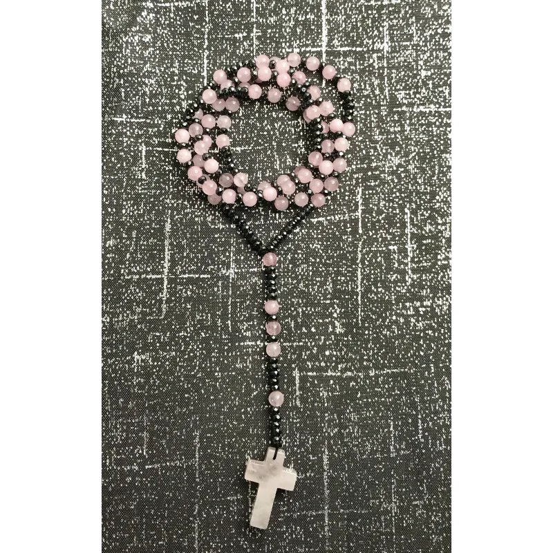 Chapelet de Douceur & Connexion – Quartz Rose & Hématite.