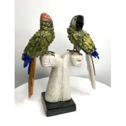 🦜 Couple de Perroquets Sculptés