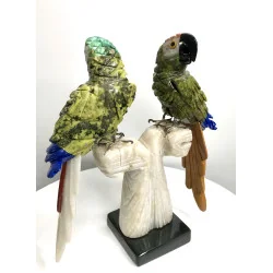 🦜 Couple de Perroquets Sculptés