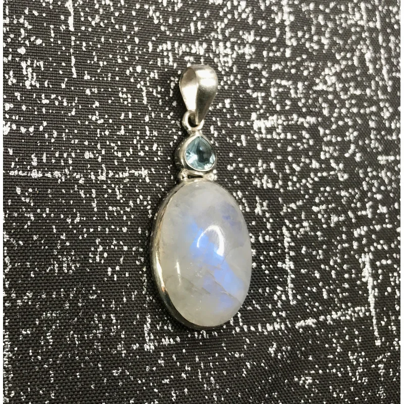 🔮 Pendentif Pierre de Lune & Topaze Bleue