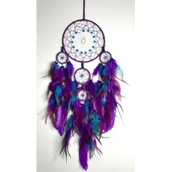 🌙 Attrape-Rêves “Voile d’Aurore” – Violet & Turquoise