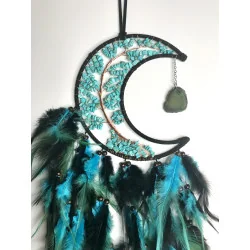 🌙 Attrape-Rêves “Lune Turquoise” – Arbre de Vie & Agate Verte