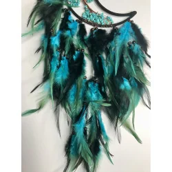 🌙 Attrape-Rêves “Lune Turquoise” – Arbre de Vie & Agate Verte