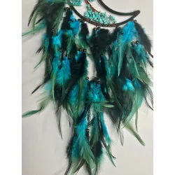 🌙 Attrape-Rêves “Lune Turquoise” – Arbre de Vie & Agate Verte