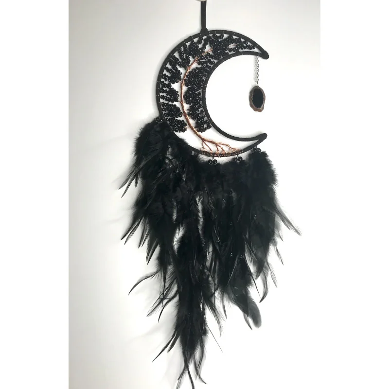 🌑 Attrape-Rêves “Lune Noire” – Arbre de Vie & Agate Obsidienne.