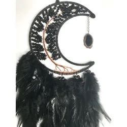 🌑 Attrape-Rêves “Lune Noire” – Arbre de Vie & Agate Obsidienne.