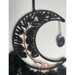 🌑 Attrape-Rêves “Lune Noire” – Arbre de Vie & Agate Obsidienne.