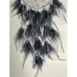🦋 Attrape-rêves Lunaire Argent & Plumes Grises – Papillons de Transformation