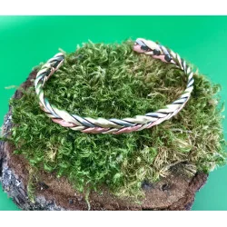 Bracelet Magnétique Tressé Tricolore – Cuivre, Laiton & Métal Gris
