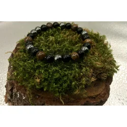 🌑 Bracelet Triple Protection – Œil de Tigre • Obsidienne Noire • Hématite