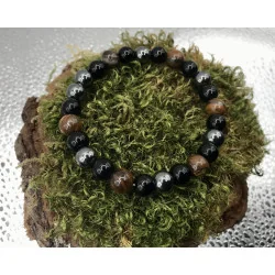 🌑 Bracelet Triple Protection – Œil de Tigre • Obsidienne Noire • Hématite