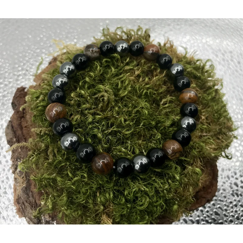 🌑 Bracelet Triple Protection – Œil de Tigre • Obsidienne Noire • Hématite