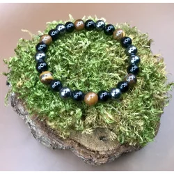 🌑 Bracelet Triple Protection – Œil de Tigre • Obsidienne Noire • Hématite