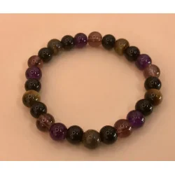 🛡️ Bracelet de Protection – Améthyste • Obsidienne • Œil de Tigre • Quartz Fumé (8 mm)
