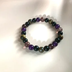 🛡️ Bracelet de Protection – Améthyste • Obsidienne • Œil de Tigre • Quartz Fumé (8 mm)