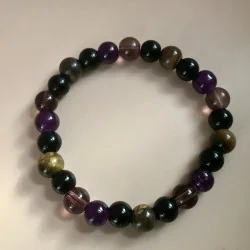 🛡️ Bracelet de Protection – Améthyste • Obsidienne • Œil de Tigre • Quartz Fumé (8 mm)